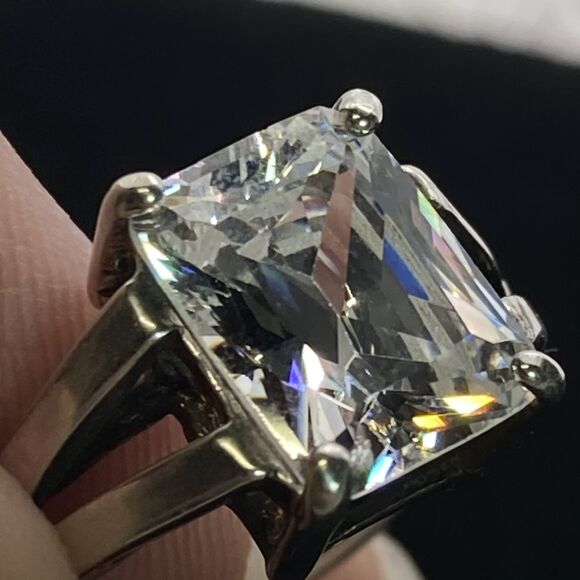 Vintage Sterling Silver Ring And Necklace Set Clear Glass Size 7 Elegant Classic - Picture 5 of 12